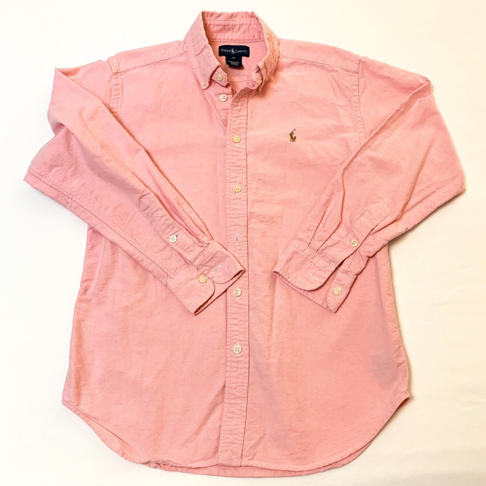EUC Polo Button Down - Pink Chambray  Boys 14